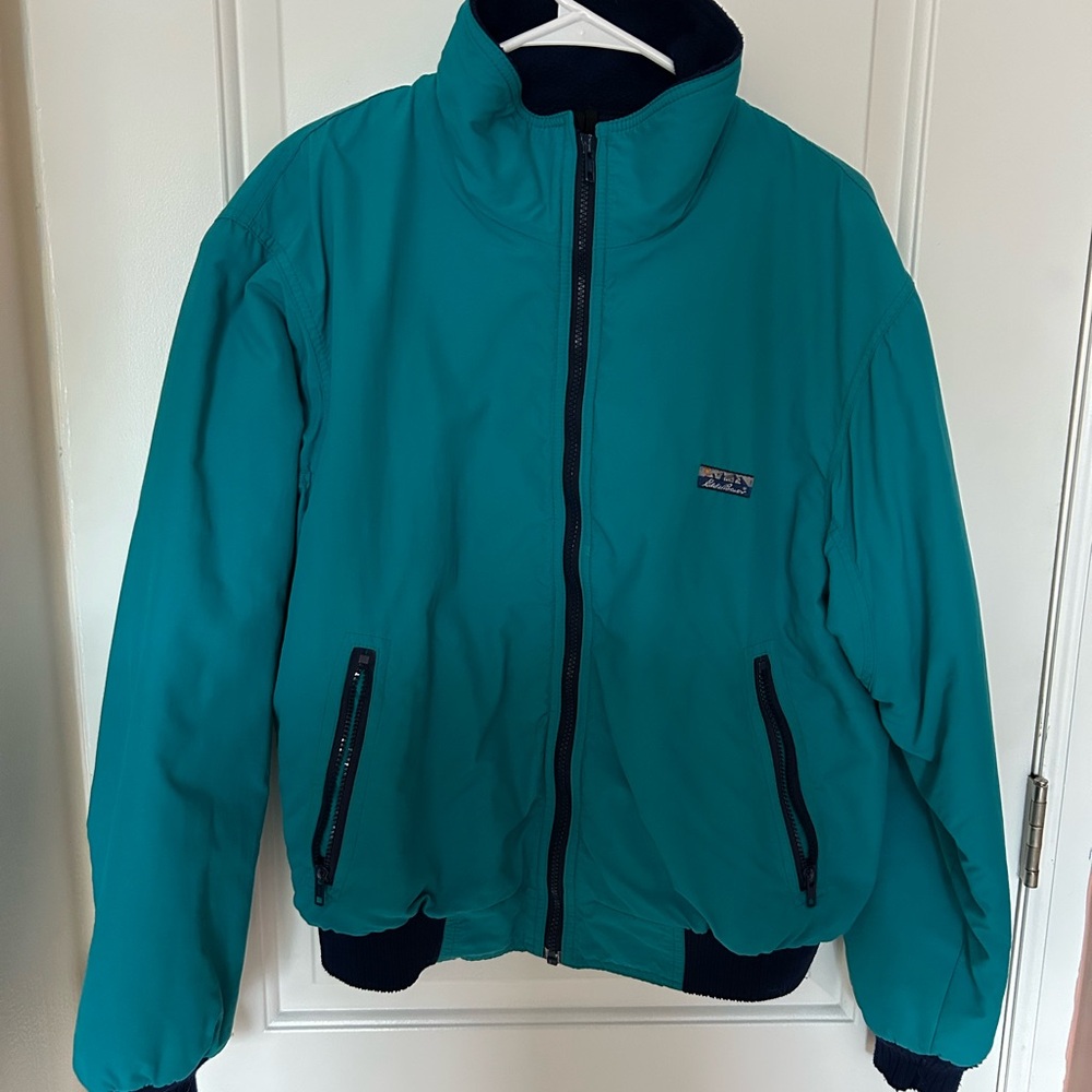 Vintage Eddie Bauer Teal Zip-Up Jacket with Black Accents